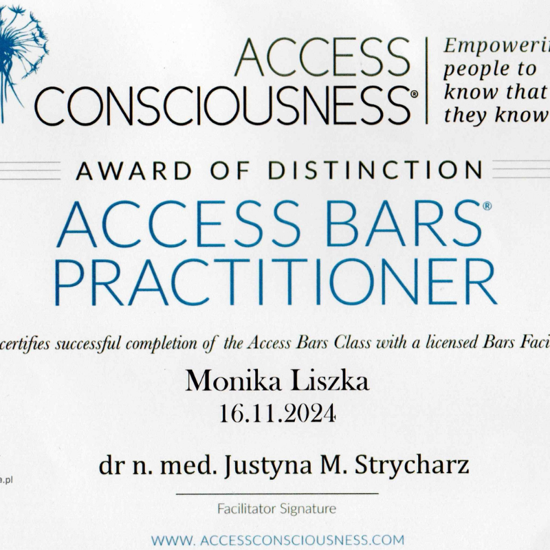 Access Bars Certyfikat Monika Liszka